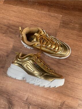 Fila Disruptor Womens Sneakers Size 8.5 Chunky Gold Metallic